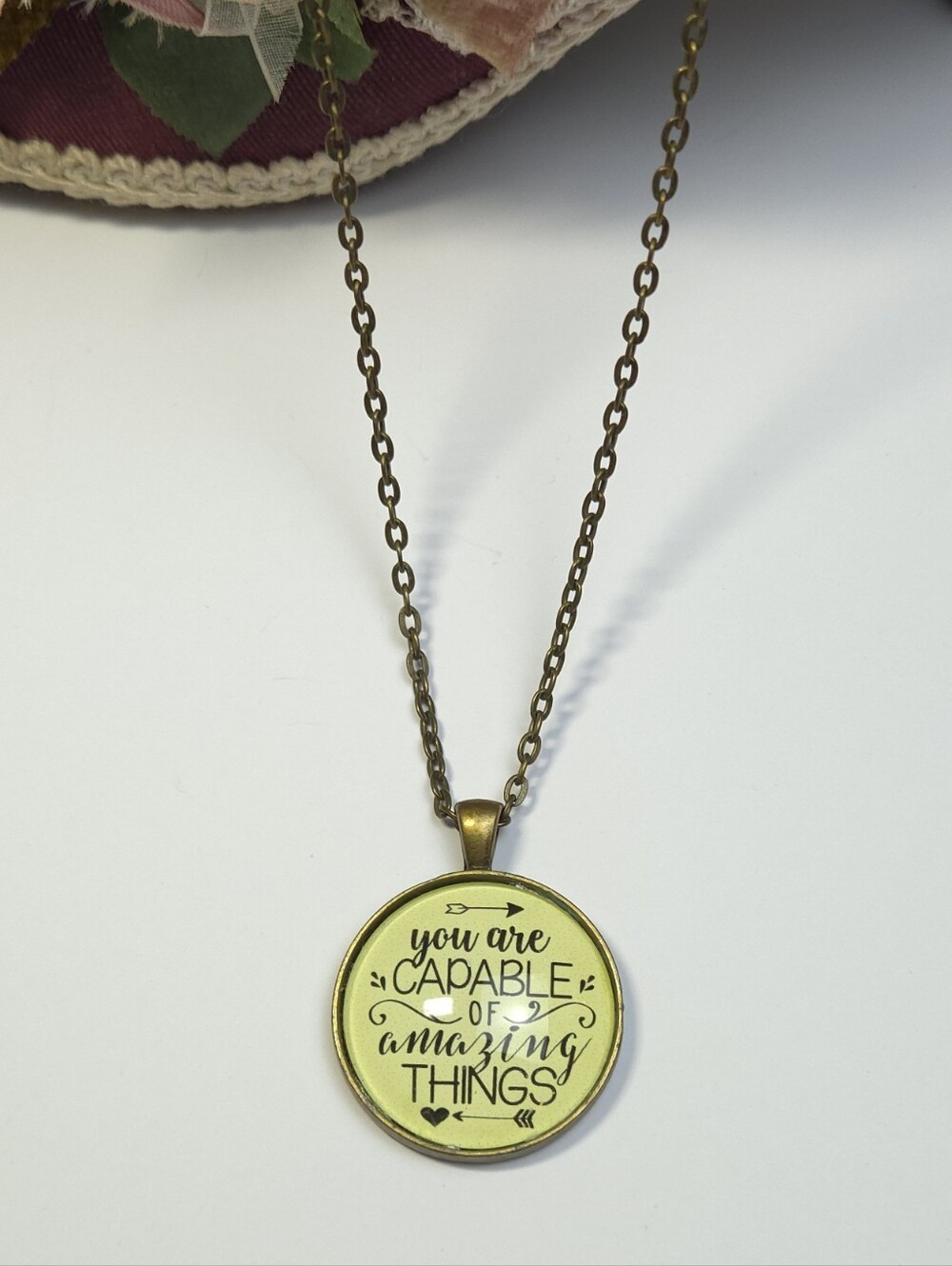 Handmade You are Capable of Amazing Things Pendant Necklace Antiqued Gold